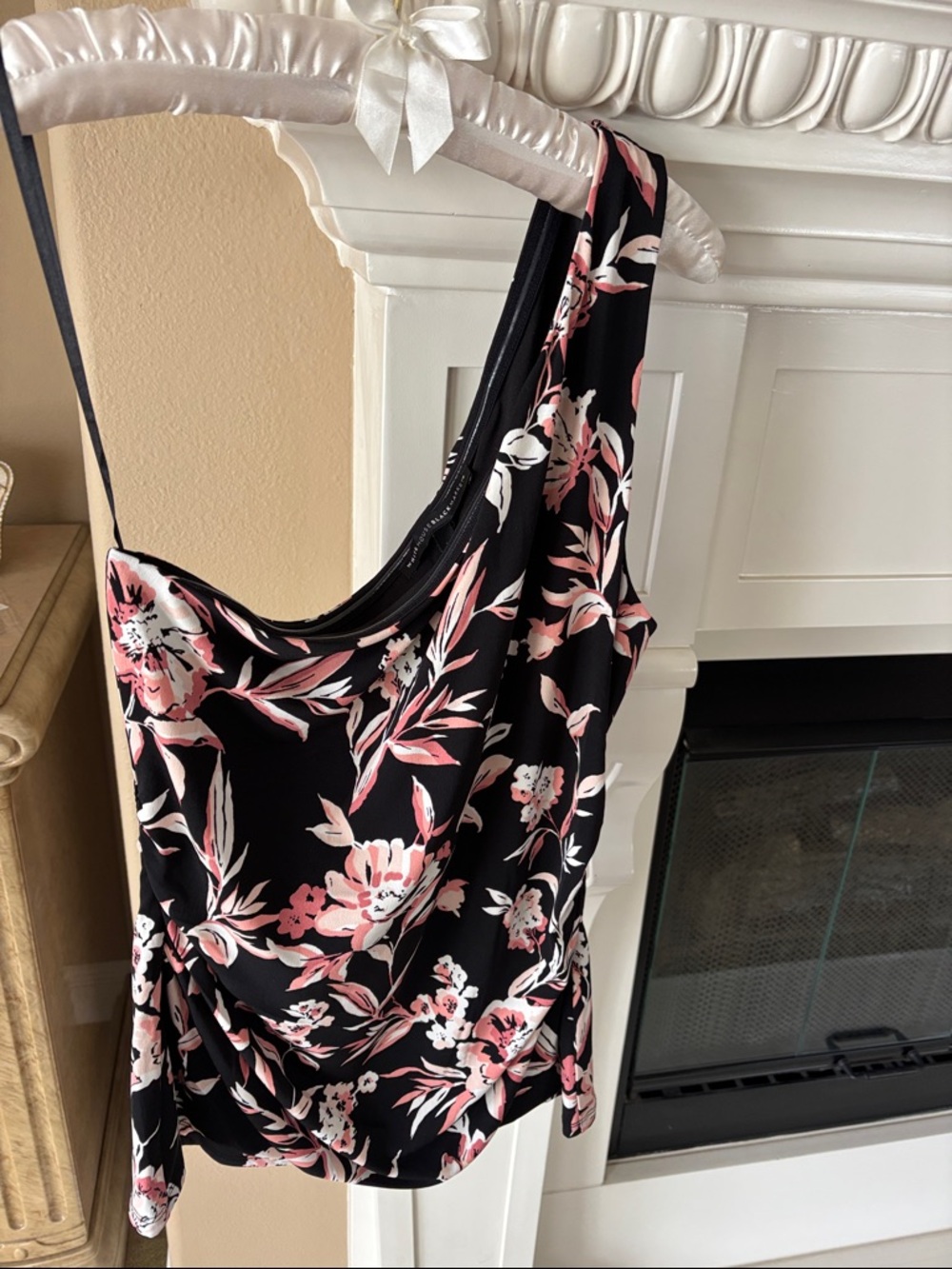 White House Black Market Black Top with Pink and White Floral Print